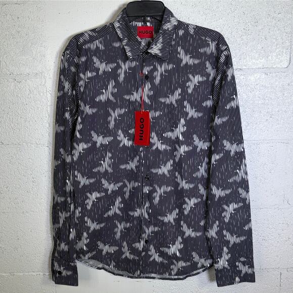 Hugo by Hugo Boss Men's Ermo Butterfly Patterned Shirt - Black medium $128 - Picture 1 of 11